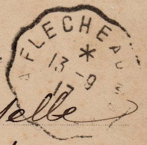 Obliteration ferroviaire / chemin de fer 'La Flèche au Mans' detail, Sept 1917 : Mezeray